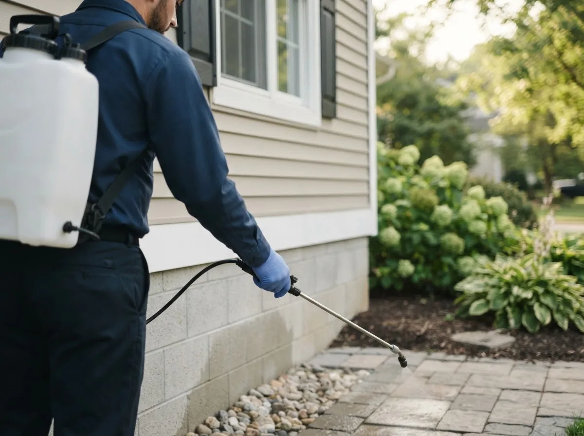 Pest control technician inspecting a home in Perrysburg, OH